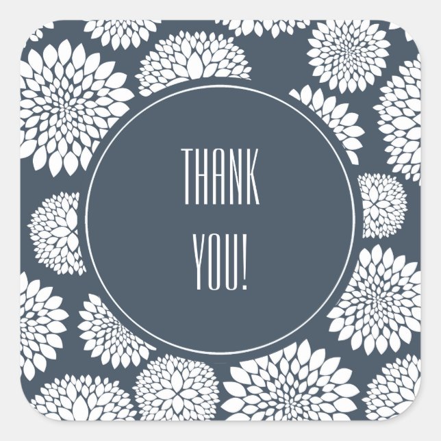 Pegatina Cuadrada Flores blancas azules de moda (Anverso)