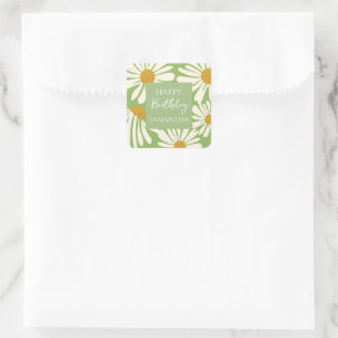 Pegatina Cuadrada Flores Blancas de Margarita – Cumpleaños de Jardín