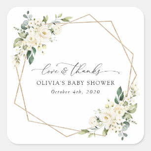 Pegatina Cuadrada Flores blancas, flores de crema, boho, Baby Shower