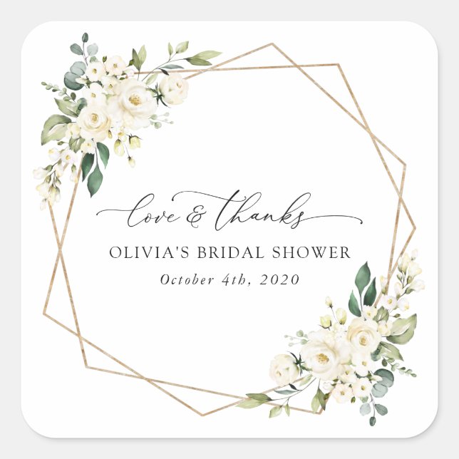 Pegatina Cuadrada Flores blancas, flores de crema, boho, ducha de no (Anverso)