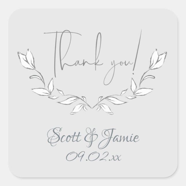 Pegatina Cuadrada Flores blancas modernas en gris (Anverso)