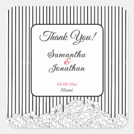 Pegatina Cuadrada Flores blancas y negras en franjas