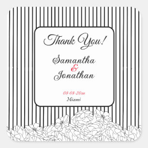 Pegatina Cuadrada Flores blancas y negras en franjas