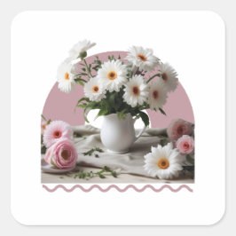 Pegatina Cuadrada Flores blancas y rosas