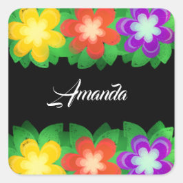 Pegatina Cuadrada Flores botánicas tropicales