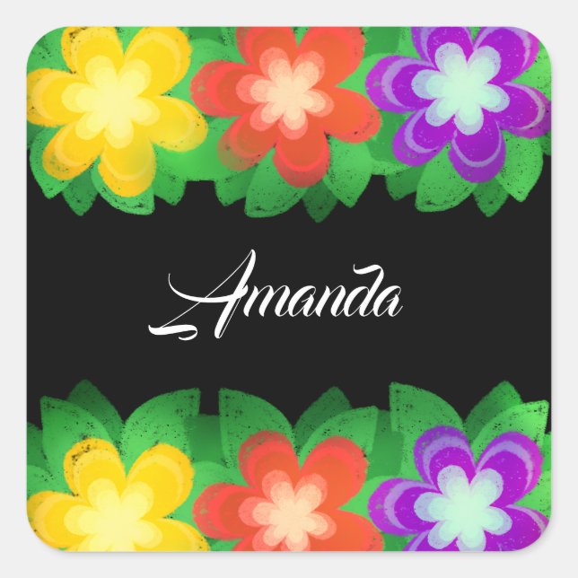 Pegatina Cuadrada Flores botánicas tropicales (Anverso)