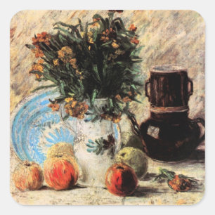 Pegatina Cuadrada Flores, Cafetera y Frutas por Vincent van Gogh