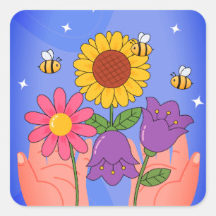 Pegatina Cuadrada Flores Clásicas – Concepto de Floración Suave y Es