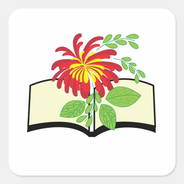 Pegatina Cuadrada Flores Crecen de Libro (Anverso)