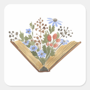 Pegatina Cuadrada Flores creciendo de un libro