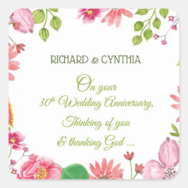 Pegatina Cuadrada Flores de 30 años Bodas