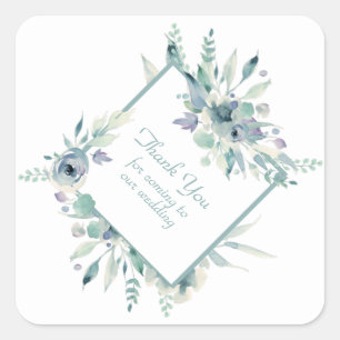 Pegatina Cuadrada Flores de acuarela azul Gracias