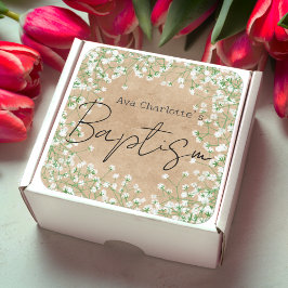 Pegatina Cuadrada Flores de Aliento de Bebé Acuarela Boho Bautizo