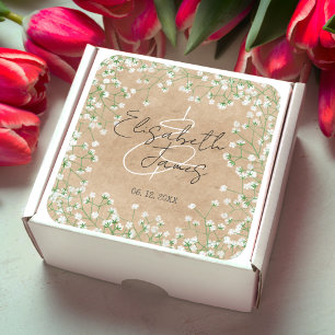 Pegatina Cuadrada Flores de Aliento de Bebé Elegante Rústico Boho Bo