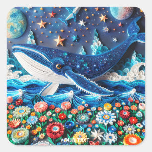 Pegatina Cuadrada Flores de ballena de papel lindo