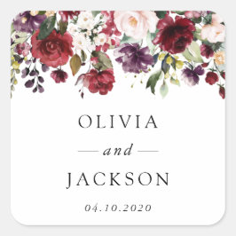 Pegatina Cuadrada Flores de Borgoña, flores rosas, vegetación, Boda