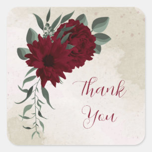 Pegatina Cuadrada Flores de Borgoña verde gracias