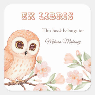 Pegatina Cuadrada Flores De Búho Y Cerezo Explanada Libris