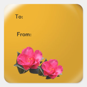 Pegatina Cuadrada Flores de camelia, Navidad, envoltorio de regalo f