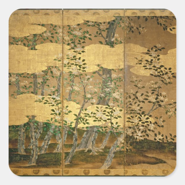 Pegatina Cuadrada Flores de Camellias (Anverso)