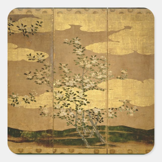 Pegatina Cuadrada Flores de Camellias (Anverso)