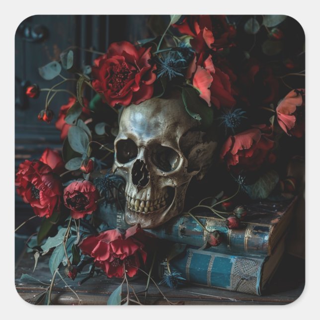 Pegatina Cuadrada Flores de cáscara de academia oscura (Anverso)