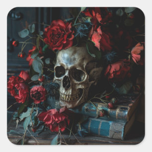 Pegatina Cuadrada Flores de cáscara de academia oscura