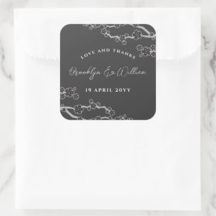 Pegatina Cuadrada Flores de cerezo Sakura negro Boda asiático elegan