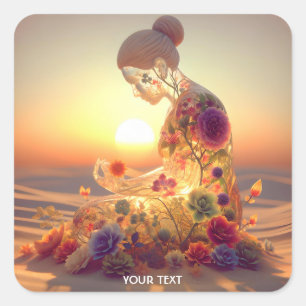 Pegatina Cuadrada Flores de Chica de vidrio barato Fantasy