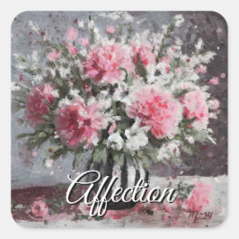 Pegatina Cuadrada Flores de claveles rosados en grano