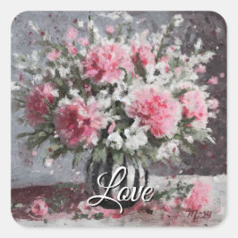 Pegatina Cuadrada Flores de claveles rosados en grano