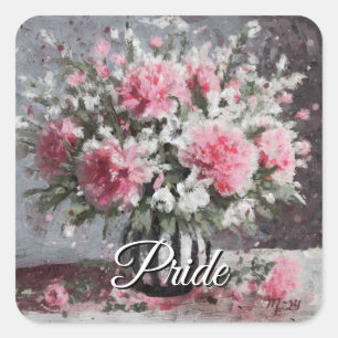 Pegatina Cuadrada Flores de claveles rosados en grano