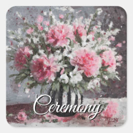 Pegatina Cuadrada Flores de claveles rosados en grano