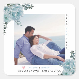 Pegatina Cuadrada Flores de color azul turbio y foto