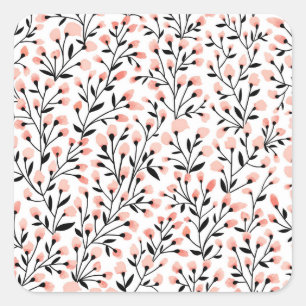 Pegatina Cuadrada Flores de Doodle: Coral Floral Seamless.