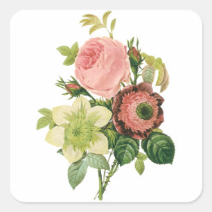 Pegatina Cuadrada Flores de época, Rosas anémonas clematis de Redout