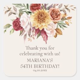 Pegatina Cuadrada Flores de flor de otoño favorecen fiesta de cumple