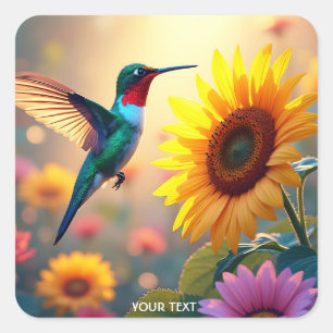 Pegatina Cuadrada Flores de girasol de pájaro