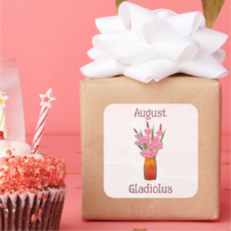 Pegatina Cuadrada Flores de Gladiolo Arte Cumpleaños de Agosto
