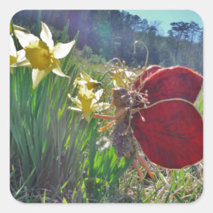 Pegatina Cuadrada Flores de hadas y amarillas