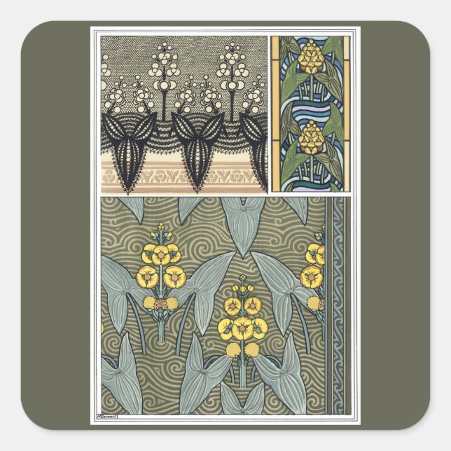Pegatina Cuadrada Flores de hormigón Art Nouveau Art Nouveau (Anverso)