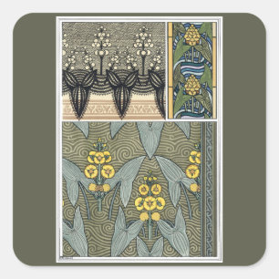 Pegatina Cuadrada Flores de jardín Art Nouveau vintage punta de flec