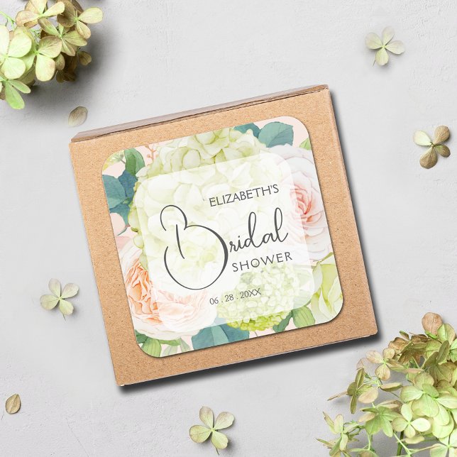 Pegatina Cuadrada Flores de jardín romántico para despedida de solte (Romantic Garden Flowers Bridal Shower Pink 3" Square Stickers)