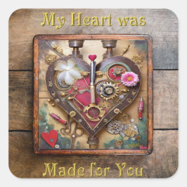 Pegatina Cuadrada Flores de lápiz labial Corazón Steampunk Series