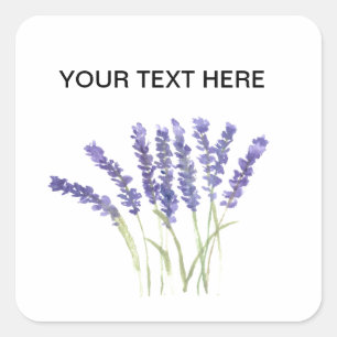 Pegatina Cuadrada Flores de lavanda acuarela hierbas rústicas