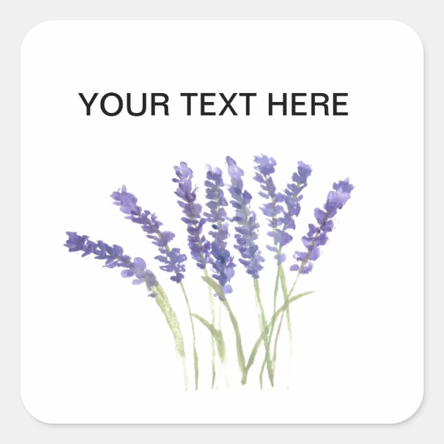 Pegatina Cuadrada Flores de lavanda acuarela hierbas rústicas (Anverso)
