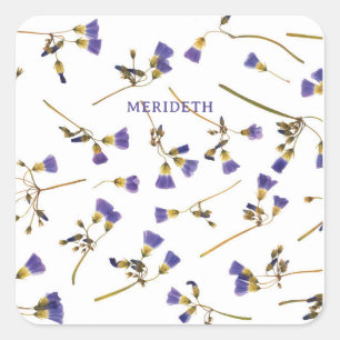 Pegatina Cuadrada Flores de lavanda personalizadas en blanco