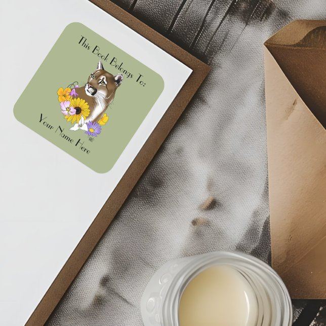 Pegatina Cuadrada Flores de león de la montaña Cougar Puma (Subido por el creador)