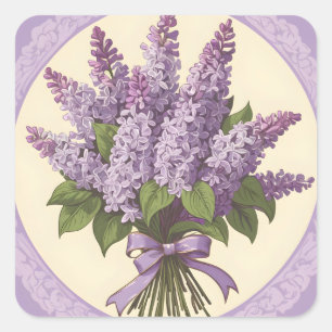 Pegatina Cuadrada Flores de Lila Púrpura