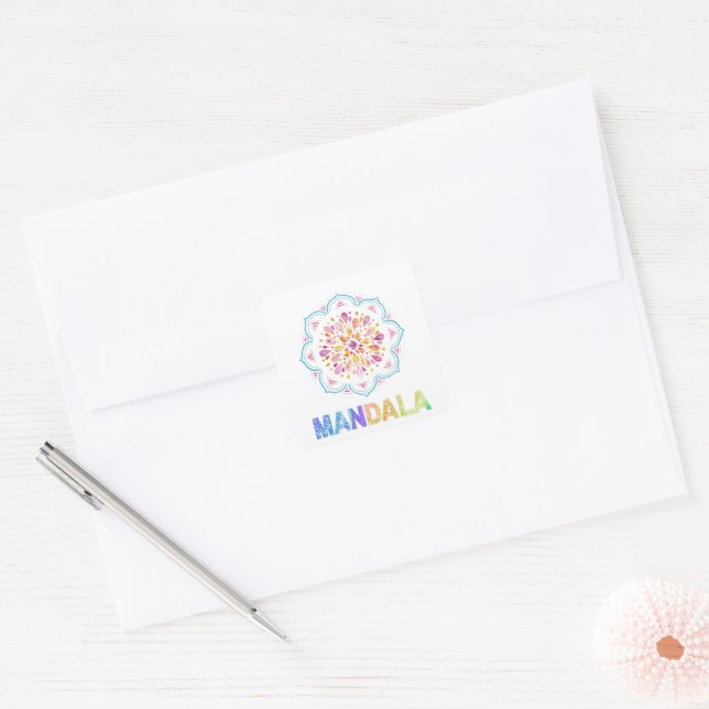 PEGATINA CUADRADA FLORES DE LOTUS COLOR MANDALA (Sobre)